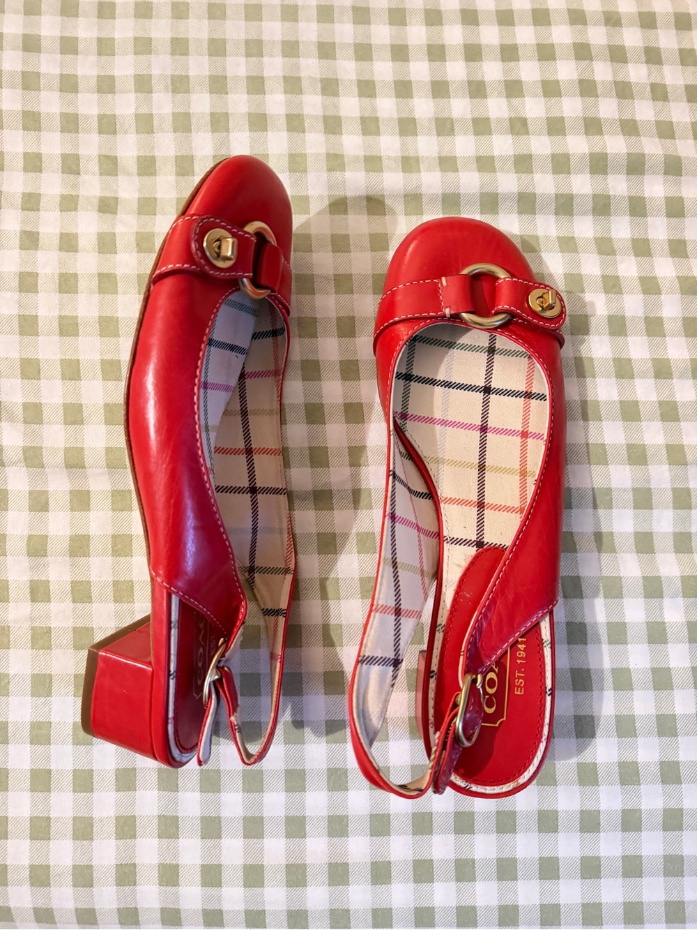 Coach Red Leather Slingback Loafers with Gold Hardware